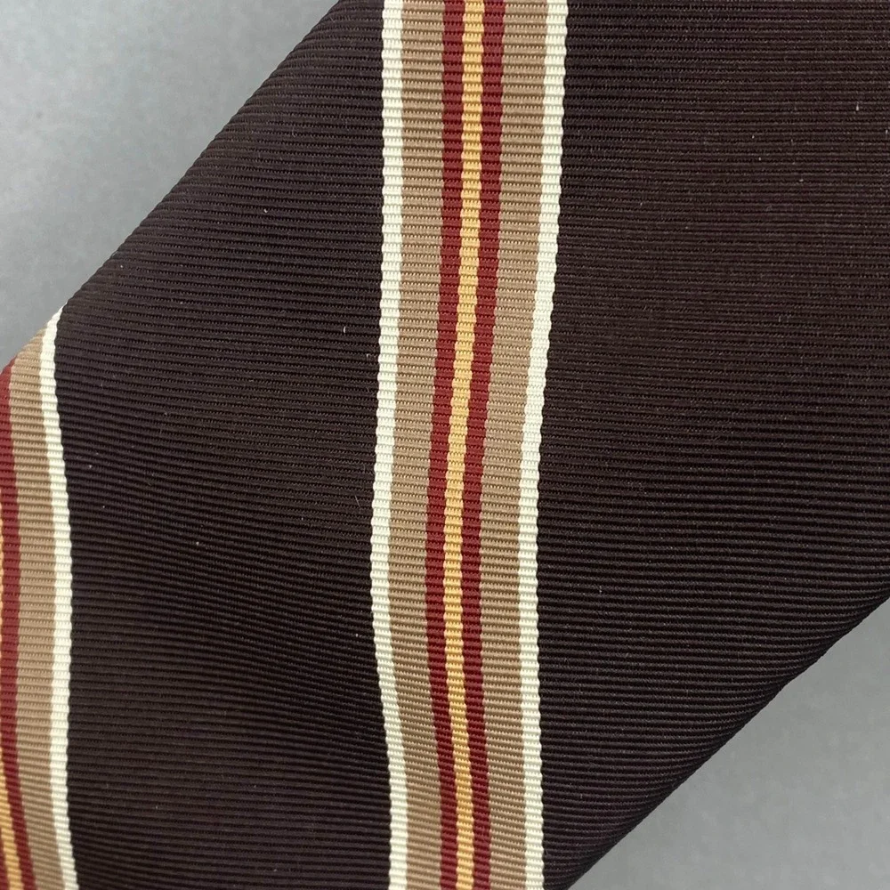 VTG Michel Tie Mens Brown Tan Red Striped Ribbed Textured Academia Indie 54x2.75